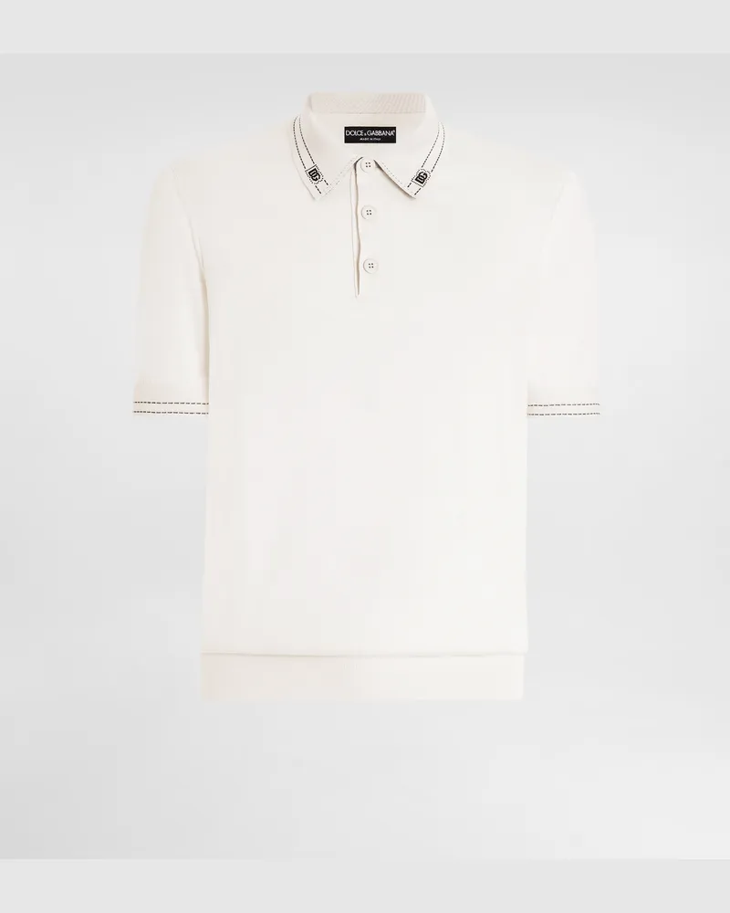 Dolce & Gabbana Silk Polo Shirt - Mann Strickwaren Wei White