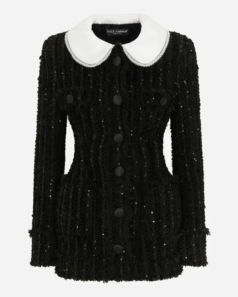 Dolce & Gabbana Tweedjacke Mit Pailletten-stickerei Und Satinkragen - Frau Blazer Schwarz Black