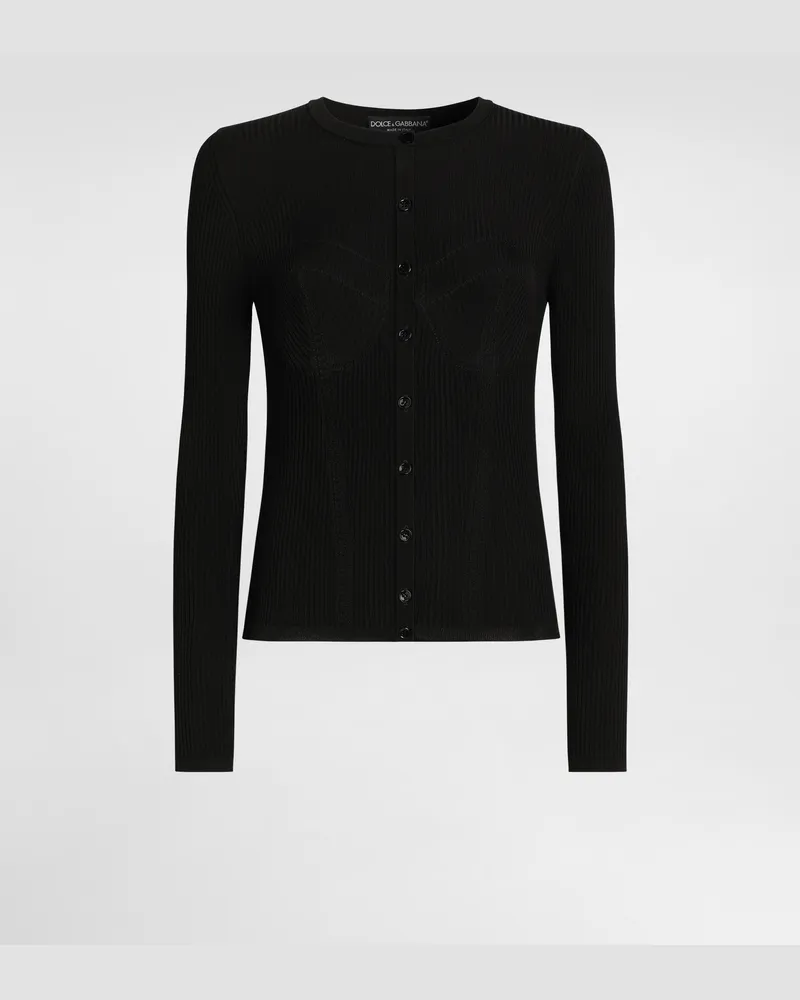 Dolce & Gabbana Cardigan Aus Viskose Mit Rippenstrick - Frau Strickwaren Schwarz Schwarz