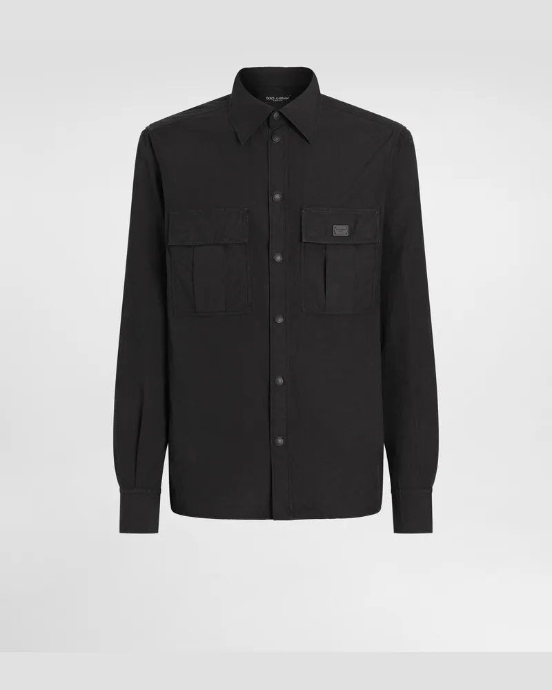 Dolce & Gabbana Hemd Aus Baumwolle Mit Plakette - Mann Hemden Schwarz Schwarz
