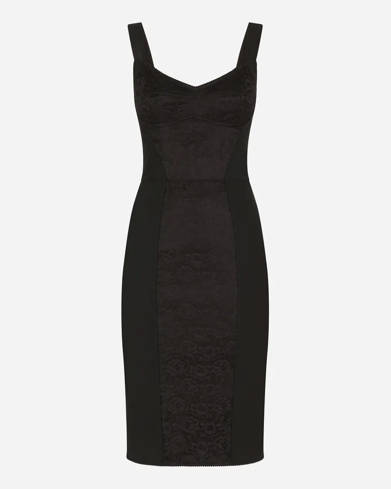 Dolce & Gabbana Corset-style Midi Dress In Powernet And Lace - Frau Kleider Schwarz Satin Schwarz