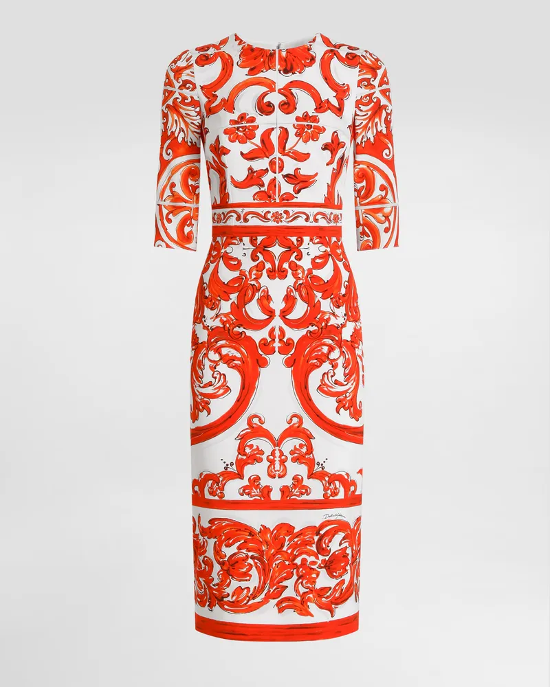 Dolce & Gabbana Kleid Aus Charmeuse Mit Majolika-print - Frau Kleider Mehrfarbig Mehrfarbig