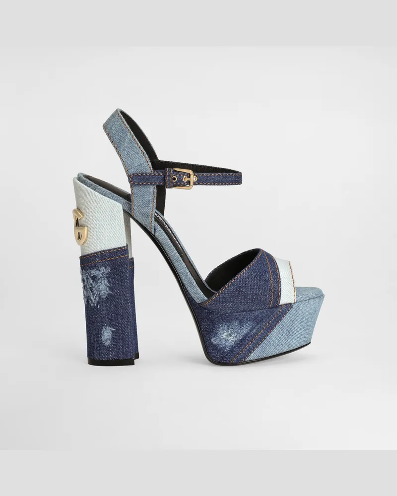 Dolce & Gabbana Plateau-sandalette Aus Denim-patchwork - Frau Sandalen Und Wedges Blau Denim Blau