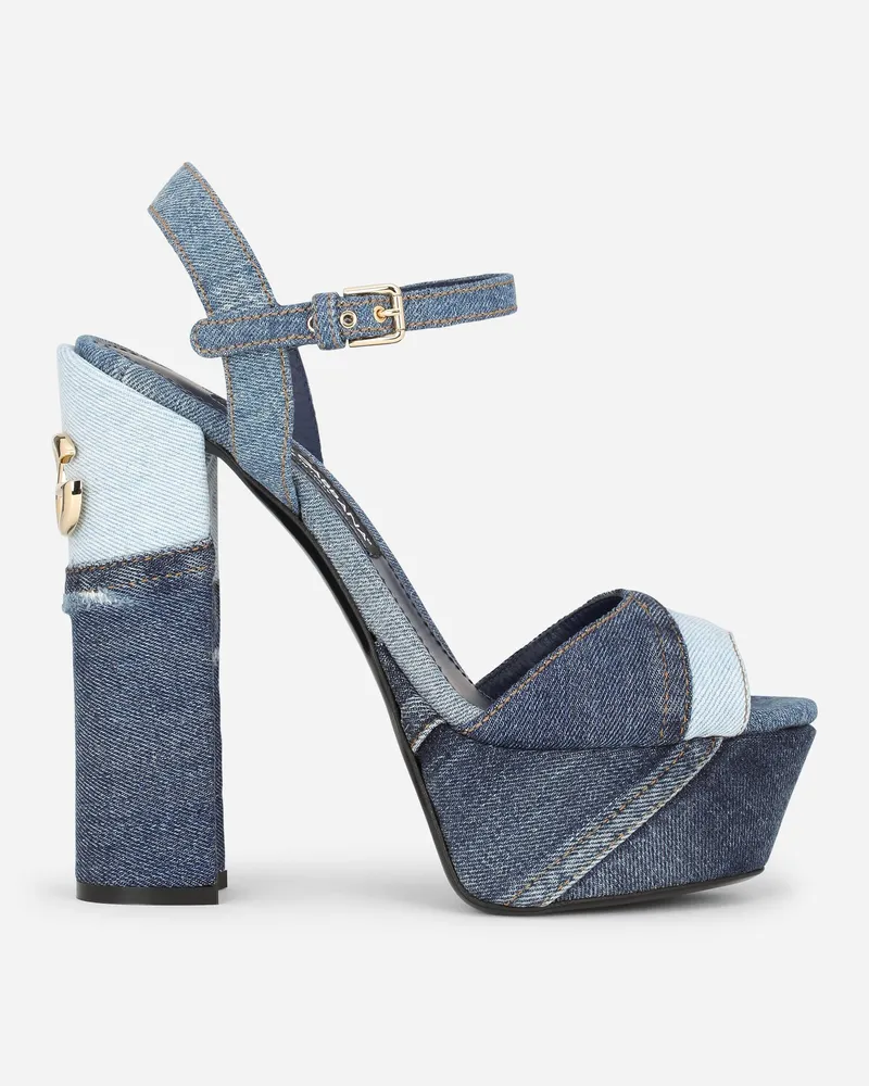 Dolce & Gabbana Plateau-sandalette Aus Denim-patchwork - Frau Sandalen Und Wedges Blau Denim Blau