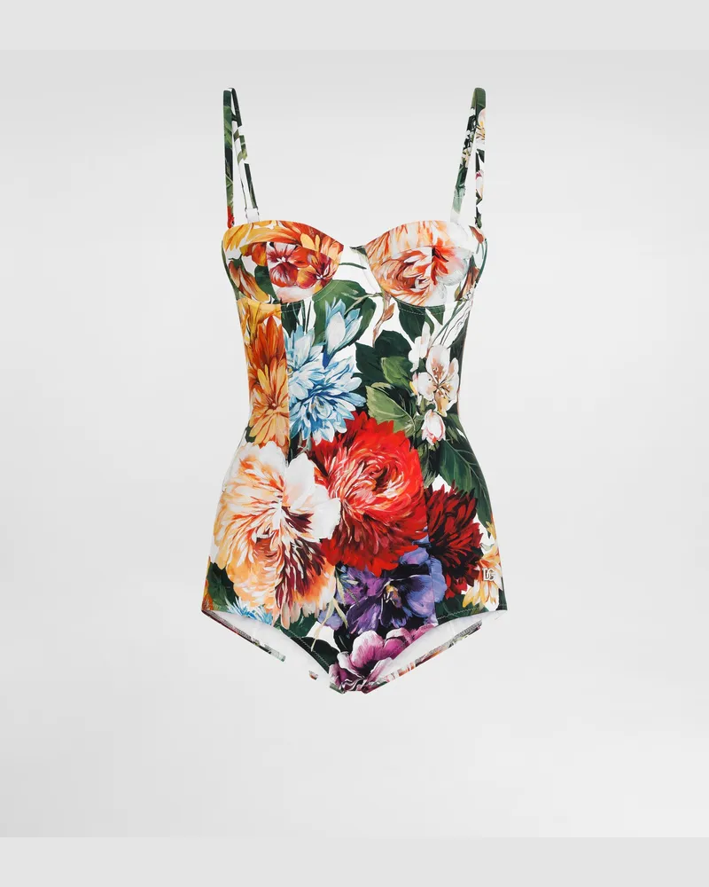 Dolce & Gabbana Einteiliger Gepolsterter Balconette-badeanzug Mit Blumenprint - Frau Bademode Drucken Drucken