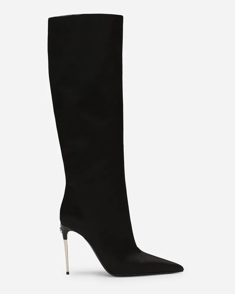 Dolce & Gabbana Stiefel Aus Satin - Frau Stiefel Und Siefeletten Schwarz Viskose Black