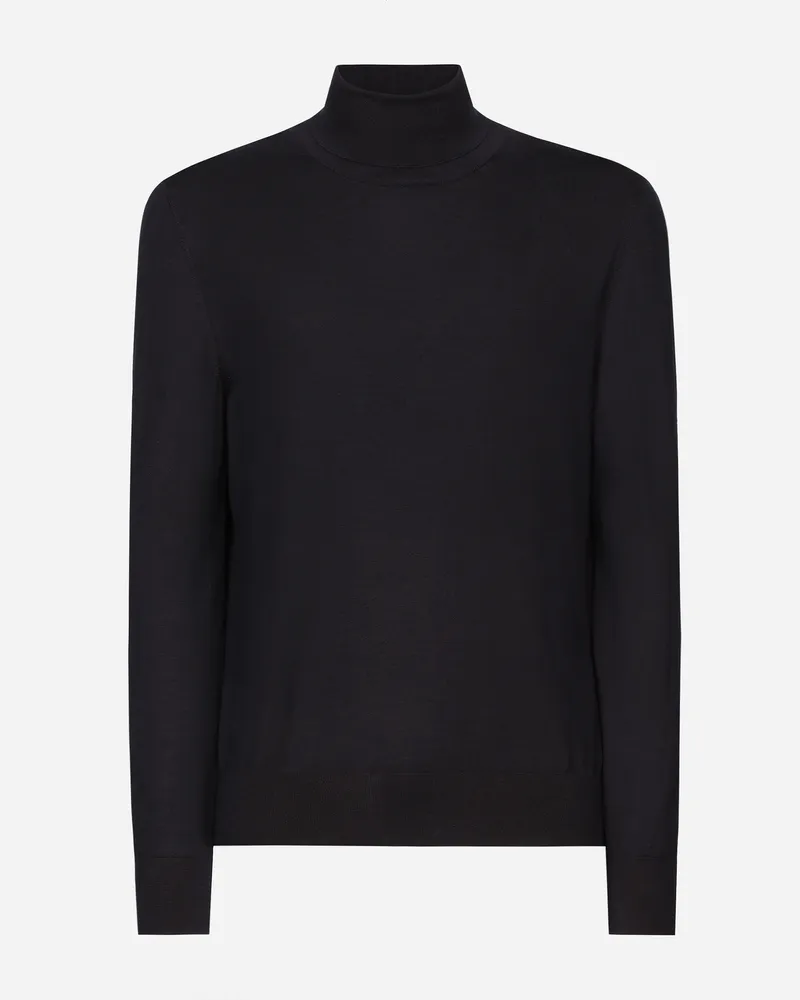 Dolce & Gabbana Rollkragenpullover aus Kaschmir und Seide Blau