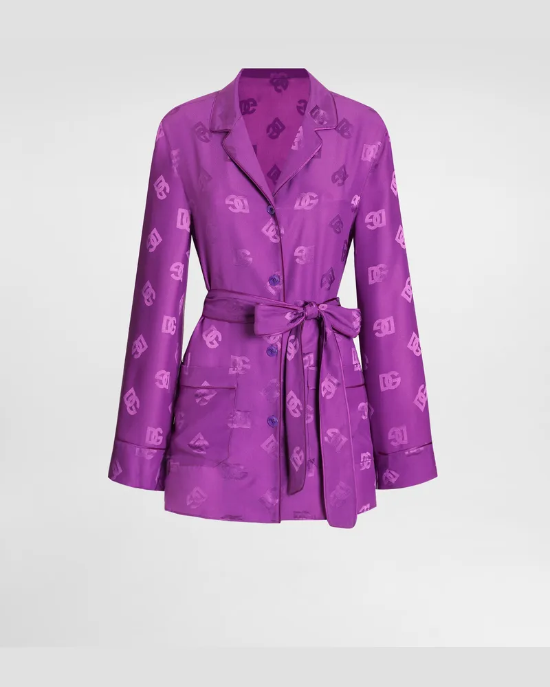Dolce & Gabbana Bluse Vanity Aus Seidenjacquard Mit Dg-print Allover - Frau Blusen Und Tops Violett Violett