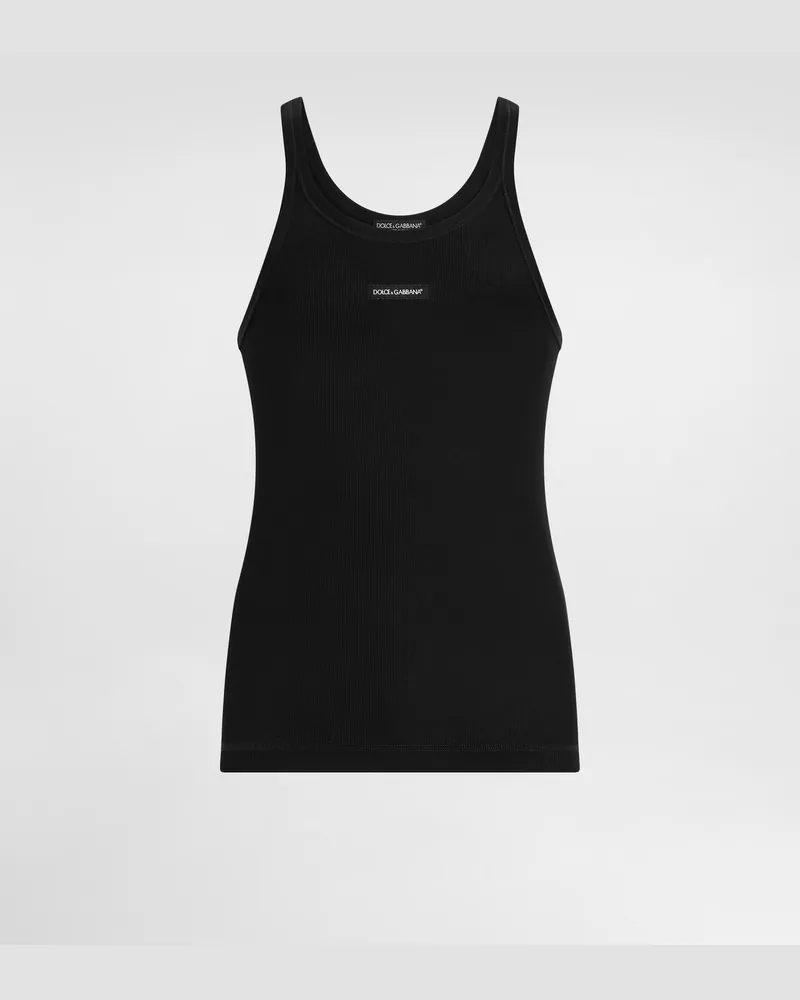 Dolce & Gabbana Cotton Tank Top With Print - Mann T-shirts Und Polos Schwarz Schwarz