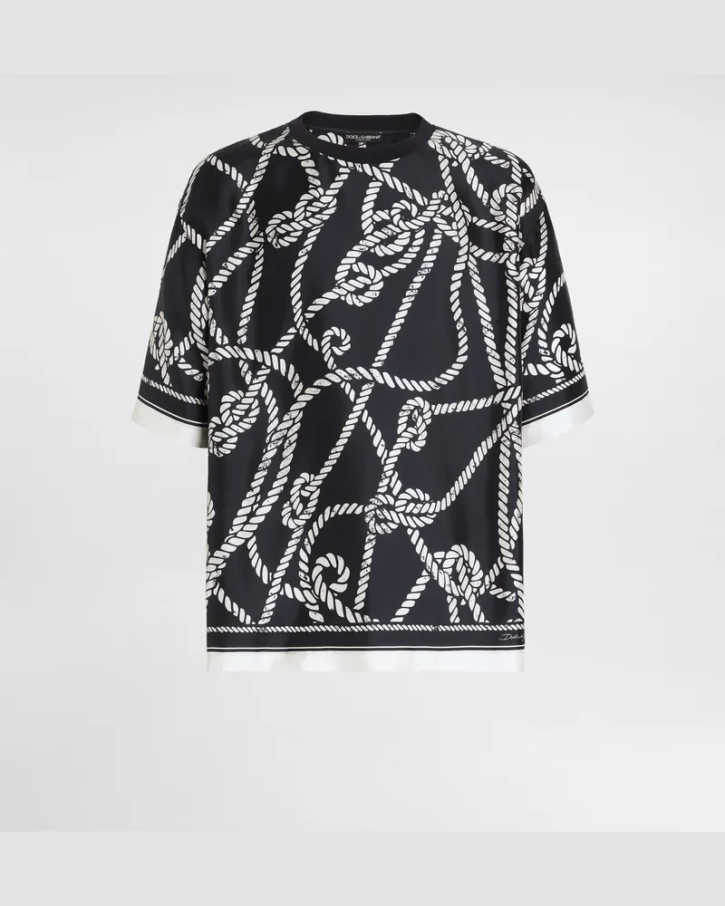 Dolce & Gabbana T-shirt Aus Seide Mit Marine-print - Mann T-shirts Und Polos Multicolor Multicolor