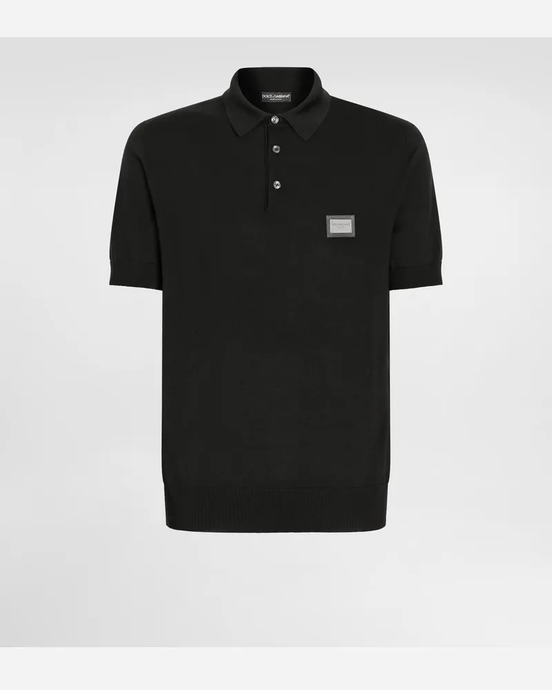 Dolce & Gabbana Poloshirt Aus Wolle Mit Logoplakette - Mann Strickwaren Schwarz Schwarz