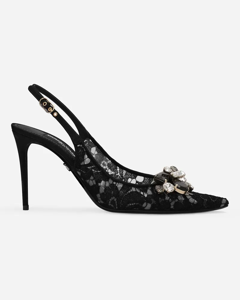 Dolce & Gabbana Slingback Rainbow Lace Aus Lurex-spitze - Frau Pumps Und Slingbacks Schwarz Spitze Schwarz
