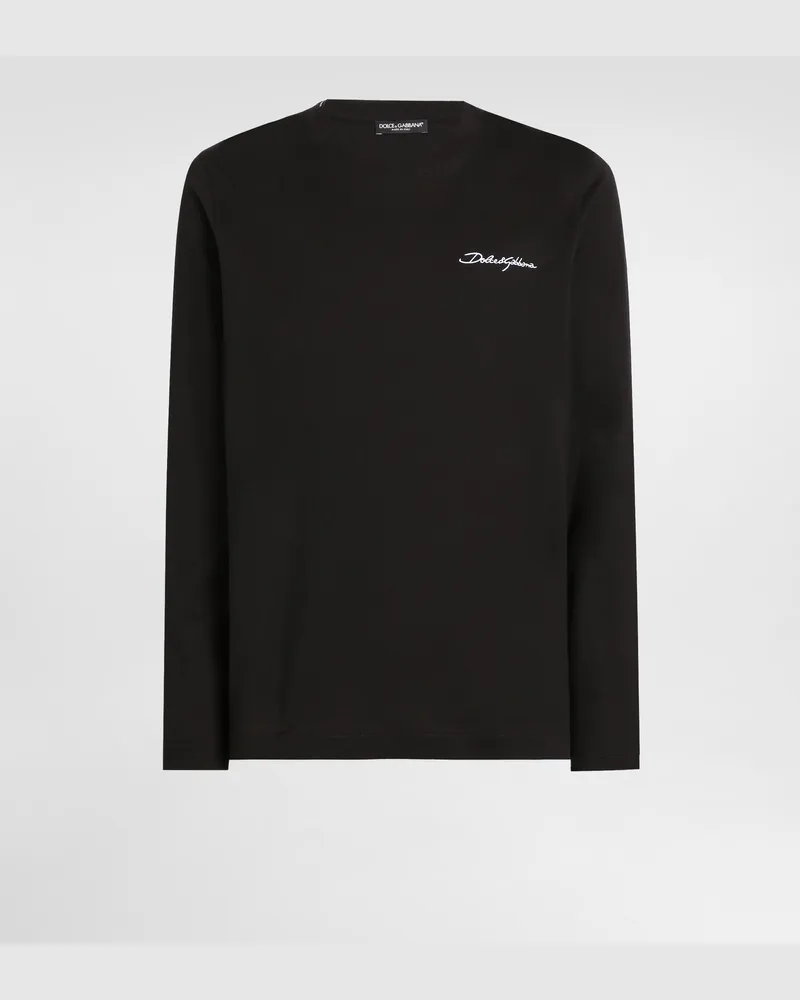Dolce & Gabbana T-shirt Aus Baumwolle Mit Stickerei - Mann T-shirts Und Polos Schwarz Schwarz