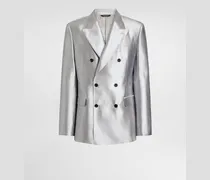 Jacke Sicilia Light Aus Seiden-shantung Mit Zweireiher-knöpfung - Mann Anzüge Und Blazer Grau Seide