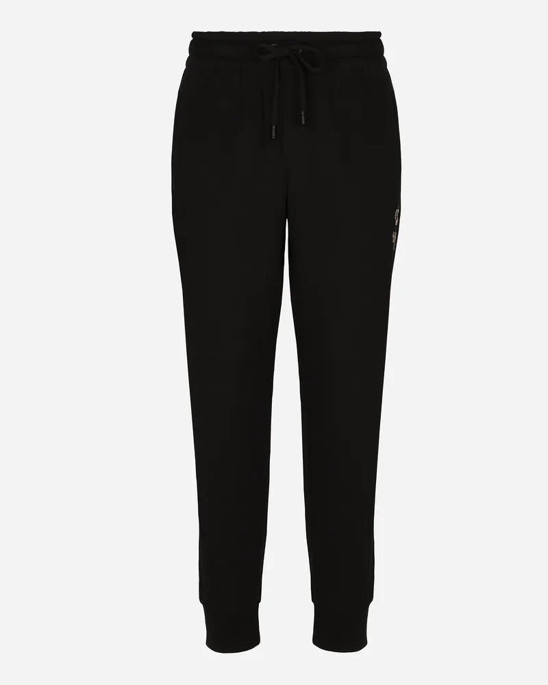 Dolce & Gabbana Jogginghose Aus Jersey Mit Stickerei - Mann Hosen Und Shorts Schwarz Baumwolle Schwarz
