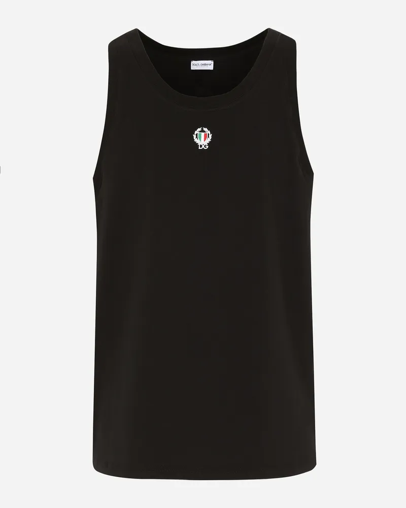 Dolce & Gabbana Tanktop Bi-elastische Baumwolle Mit Patch - Mann Unterwäsche Und Loungewear Schwarz Schwarz