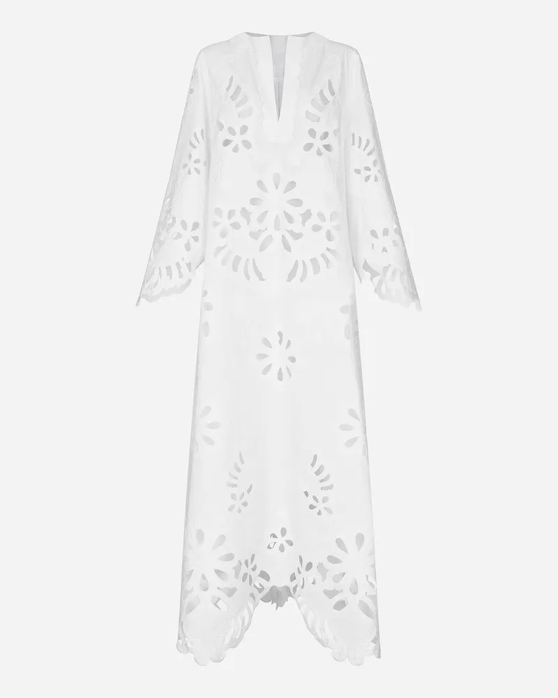 Dolce & Gabbana Langer Kaftan Aus Baumwolle Mit Cut-out-stickerei - Frau Kleider Wei Weiss