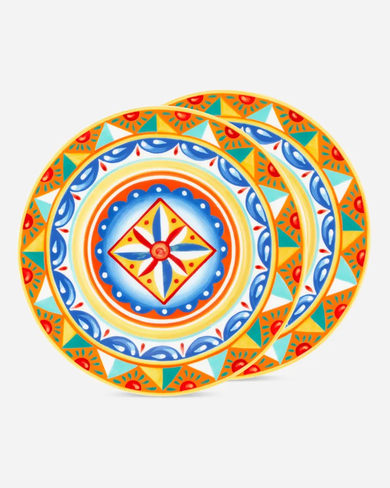 Dolce & Gabbana Set 2 Dinner Plates In Fine Porcelain - Flache Teller Mehrfarbig Mehrfarbig