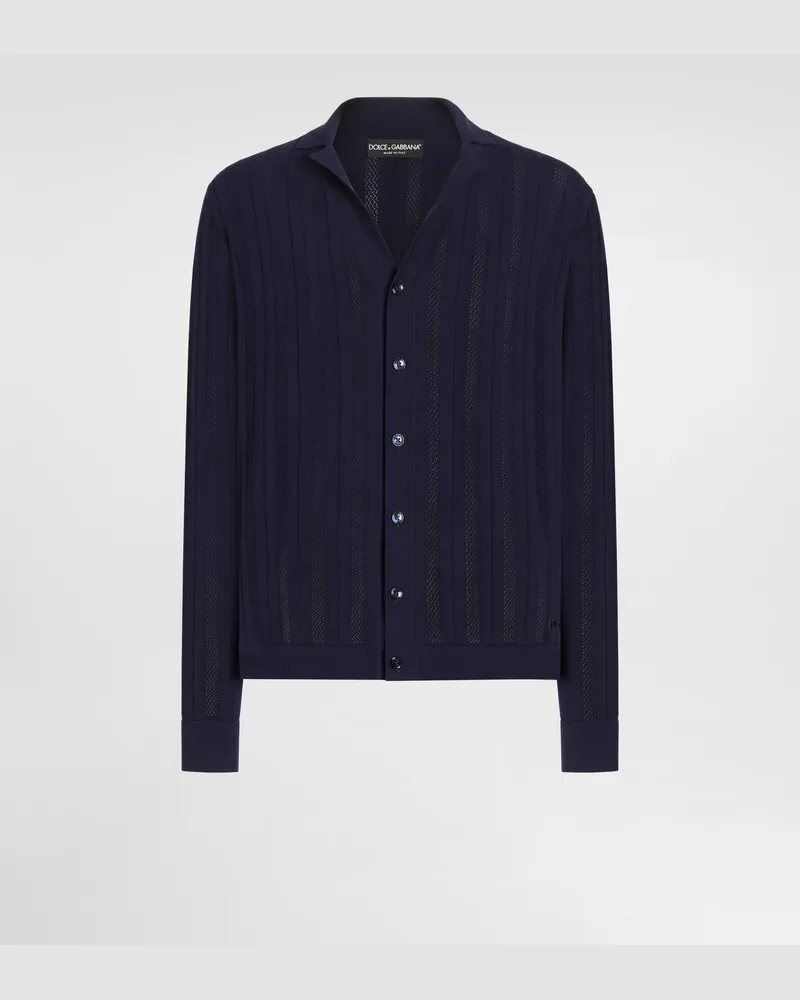 Dolce & Gabbana Cardigan Aus Baumwolle Mit Lochstrick - Mann Strickwaren Blau Blau
