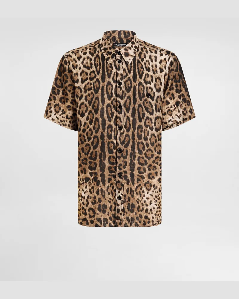 Dolce & Gabbana Leinenhemd Leoprint - Mann Hemden Animalprint Drucken