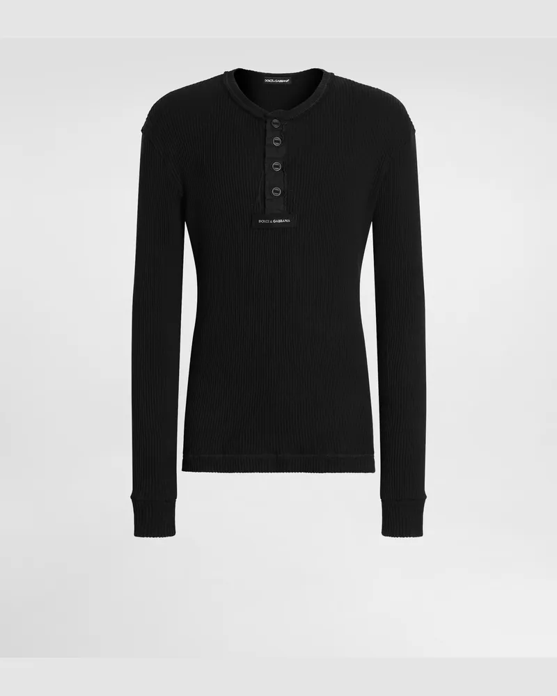 Dolce & Gabbana Ribbed Cotton Serafino T-shirt - Mann T-shirts Und Polos Schwarz Black