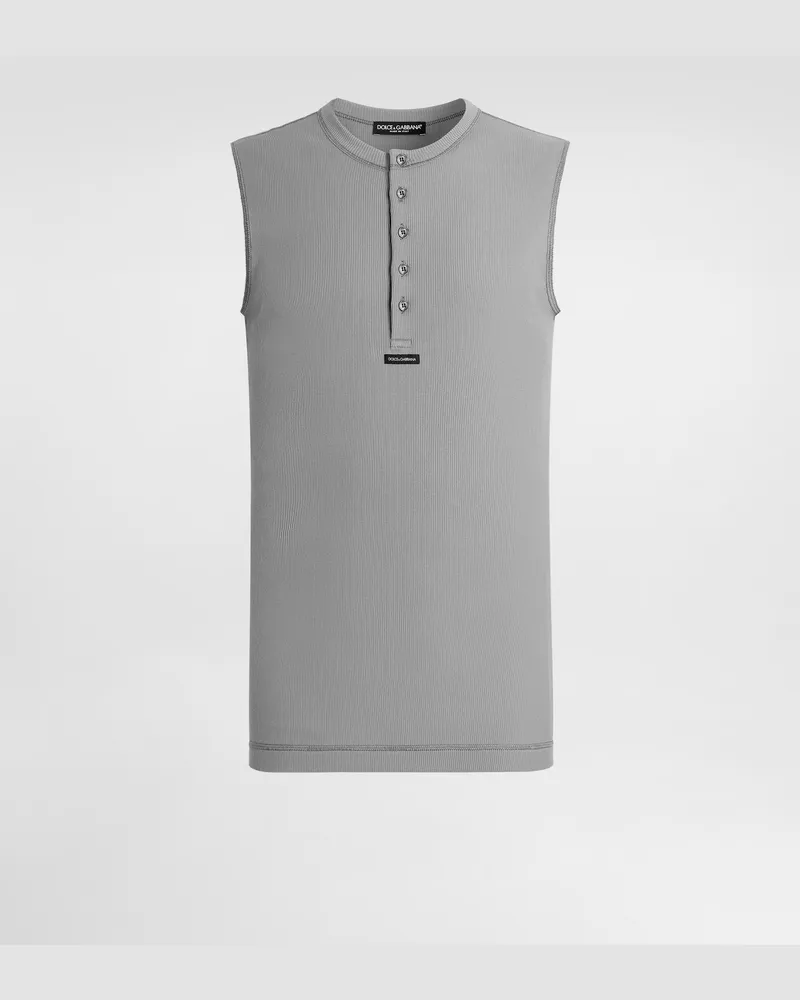 Dolce & Gabbana Cotton Serafino T-shirt - Mann T-shirts Und Polos Grau Baumwolle Grey