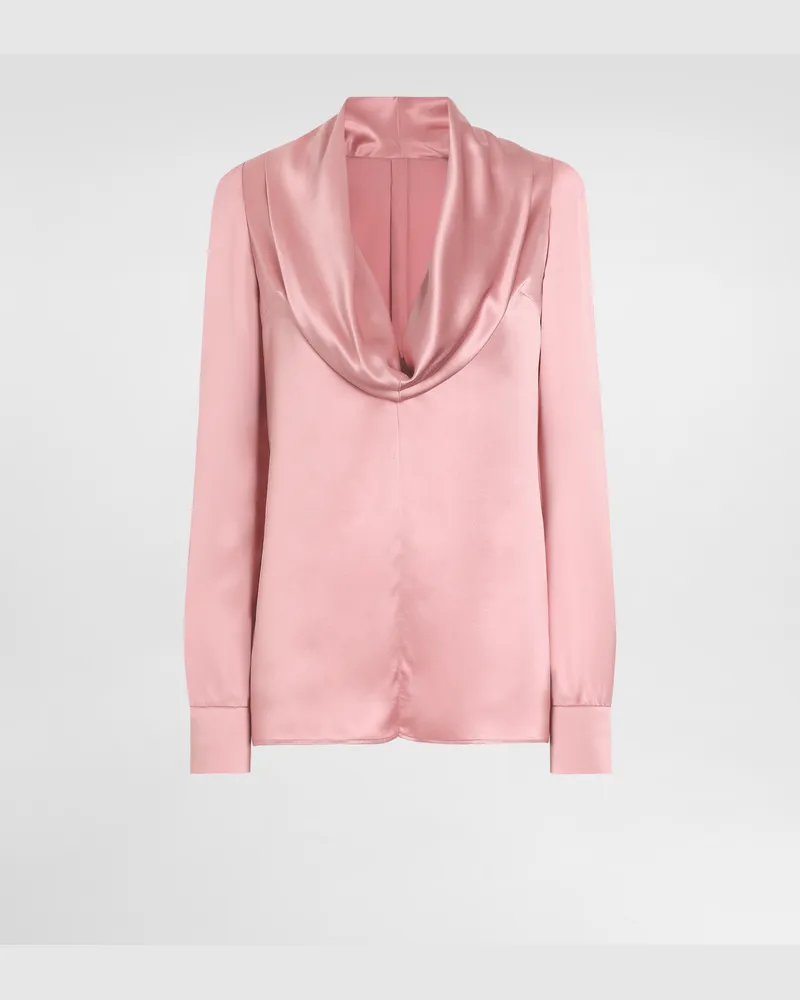 Dolce & Gabbana Bluse Mit Schalkragen Aus Seidensatin - Frau Blusen Und Tops Rosa Seide Rosa