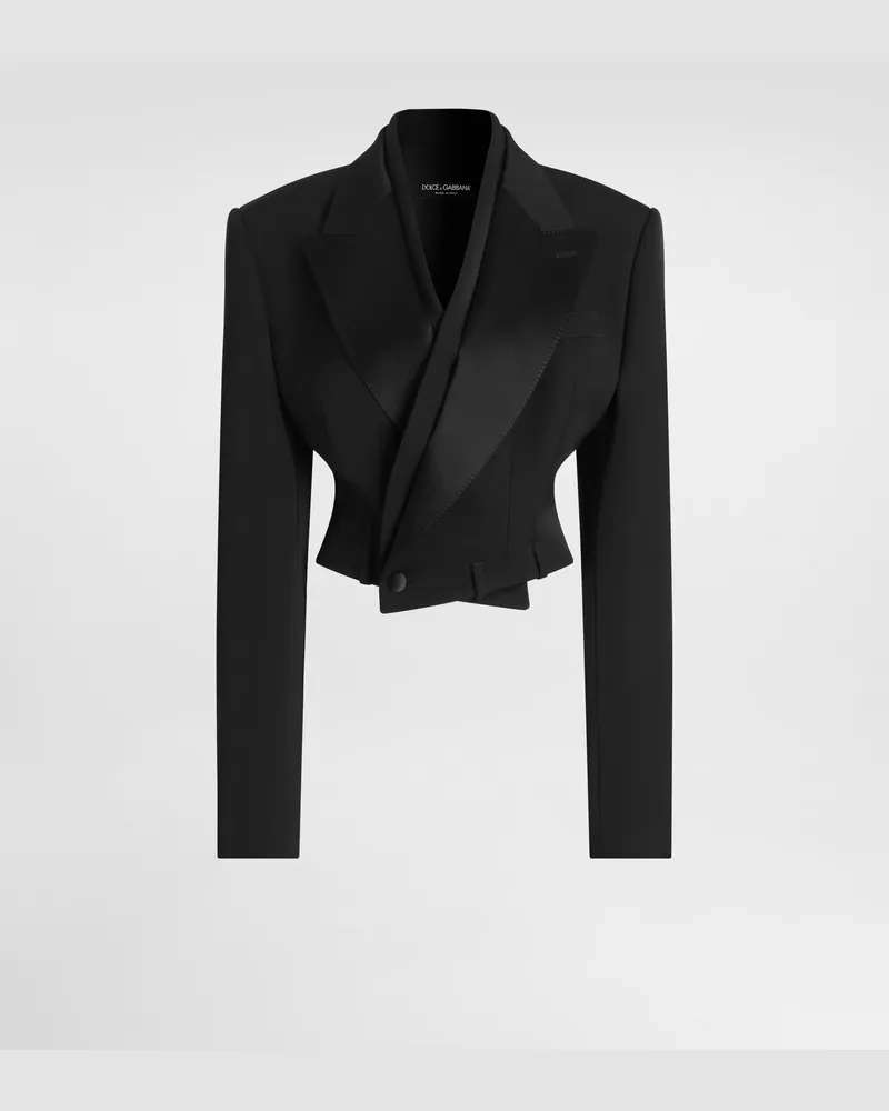 Dolce & Gabbana Sicilia Double-breasted Jacket In Wool Gabardine - Frau Blazer Schwarz Wolle Schwarz