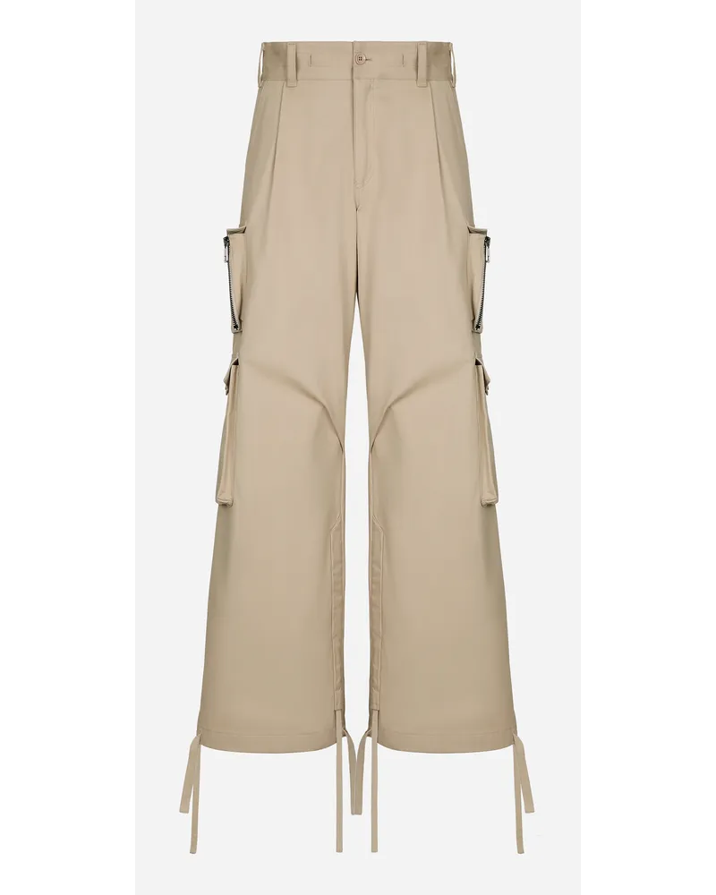 Dolce & Gabbana Cargohose aus Baumwollgabardine Beige