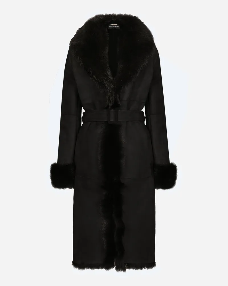 Dolce & Gabbana Shearling-mantel Aus Lammfell Mit Gürtel - Frau Mäntel Und Jacken Schwarz Schwarz