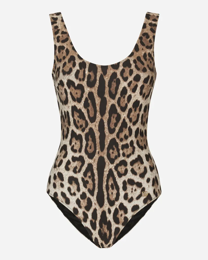 Dolce & Gabbana Badeanzug Leoprint - Frau Bademode Animalprint Jersey Mehrfarbig