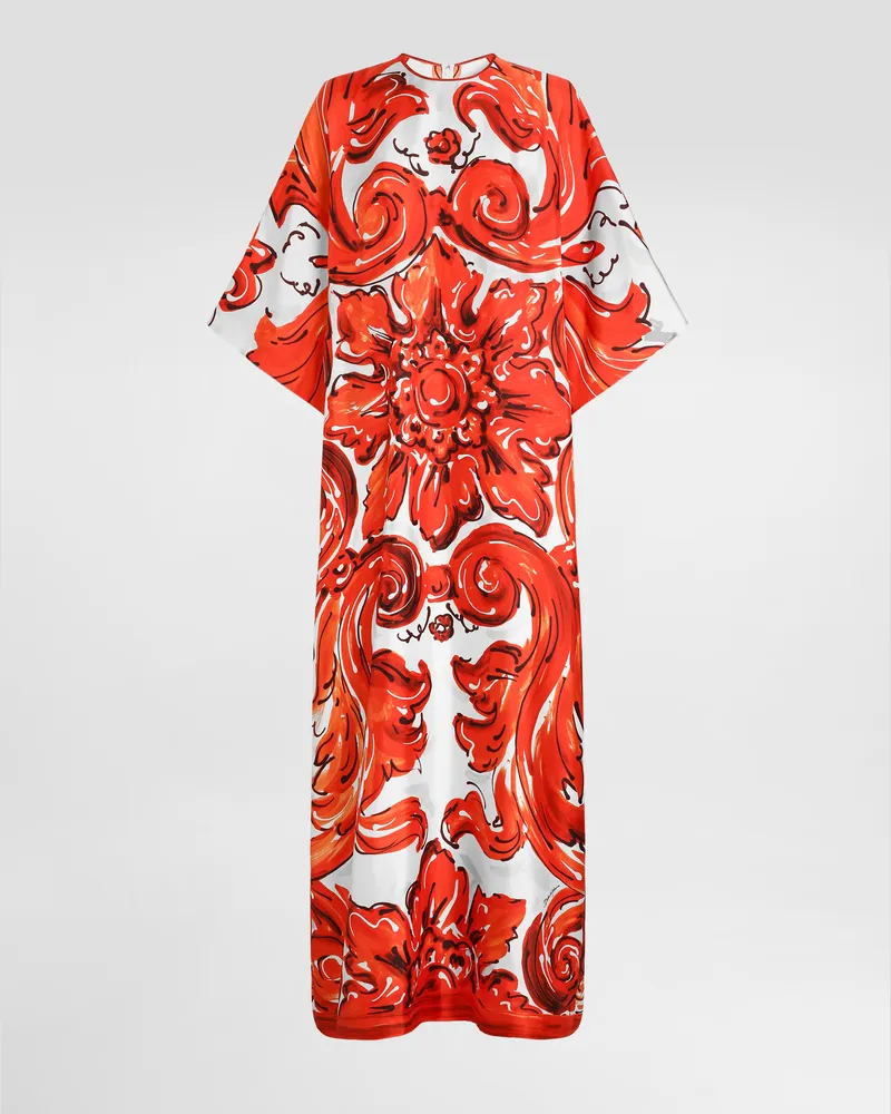 Dolce & Gabbana Langes Tunika-kleid Aus Twill Mit Majolika-print - Frau Kleider Mehrfarbig Multicolor