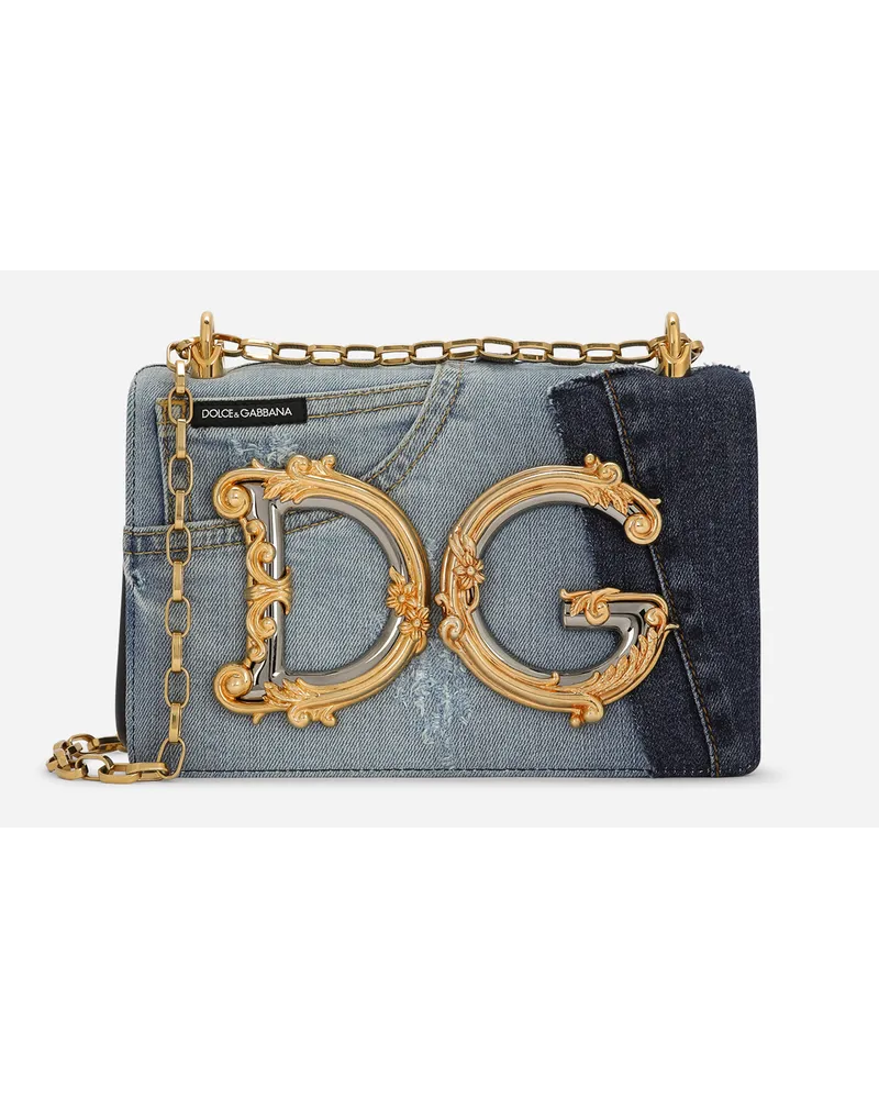 Dolce & Gabbana TASCHE DG GIRLS AUS DENIM-PATCHWORK UND GLATTEM KALBSLEDER Blau