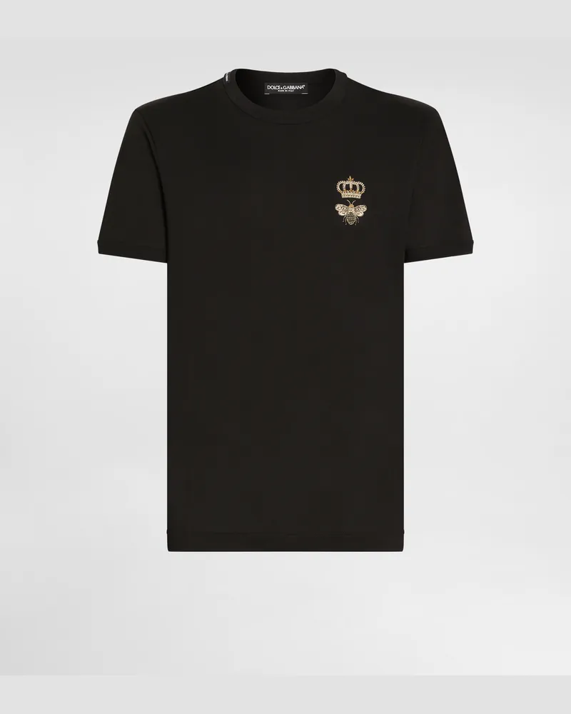 Dolce & Gabbana T-shirt Aus Baumwolle Mit Stickerei - Mann T-shirts Und Polos Schwarz Baumwolle Mehrfarbig