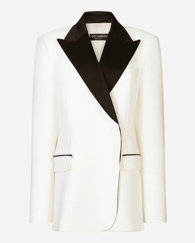 Dolce & Gabbana Zweireihige Jacke Aus Wollkrepp Mit Smokingkragen - Frau Blazer Wei� Seide Weiss