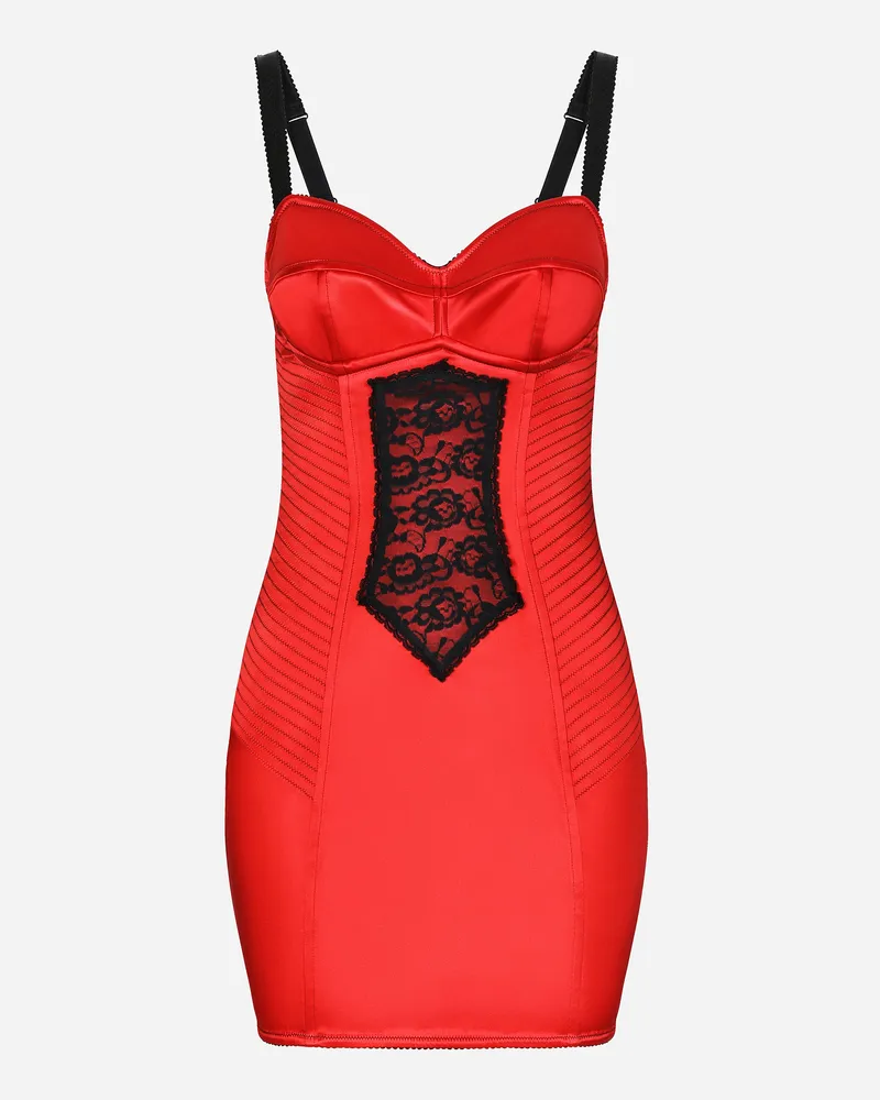 Dolce & Gabbana Kurzes Kleid Aus Satin Mit Detail Aus Spitze - Frau Kleider Rot Satin Rot