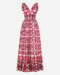 Dolce & Gabbana Langes Kleid aus Popeline Majolika-Print Mehrfarbig