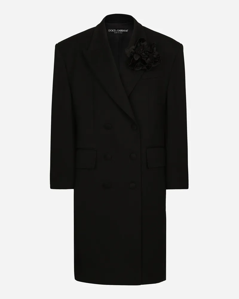 Dolce & Gabbana Zweireihiger Oversize-mantel Aus Wollkrepp - Frau Mäntel Und Jacken Schwarz Black