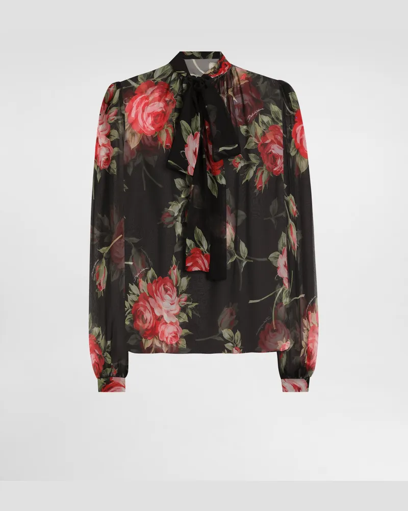 Dolce & Gabbana Oberteil Aus Chiffon Mit Rosenbouquet-print - Frau Blusen Und Tops Mehrfarbig Mehrfarbig