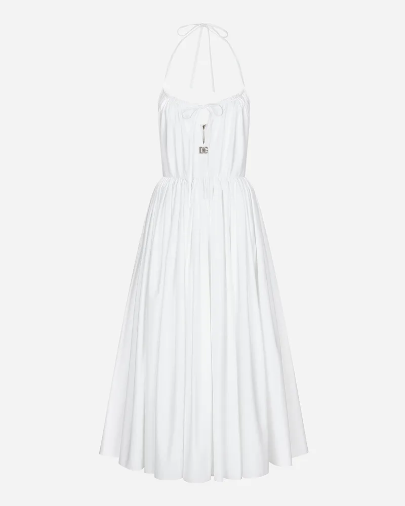 Dolce & Gabbana Longuette-kleid Mit Tellerrock Aus Baumwolle - Frau Kleider Wei Weiss