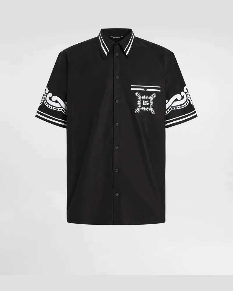 Dolce & Gabbana Hemd Aus Popeline Mit Printdetails - Mann Hemden Schwarz Schwarz