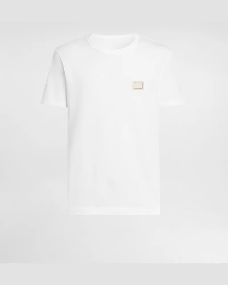 Dolce & Gabbana T-shirt Aus Baumwolle Mit Logoplakette - Mann T-shirts Und Polos Wei Weiss