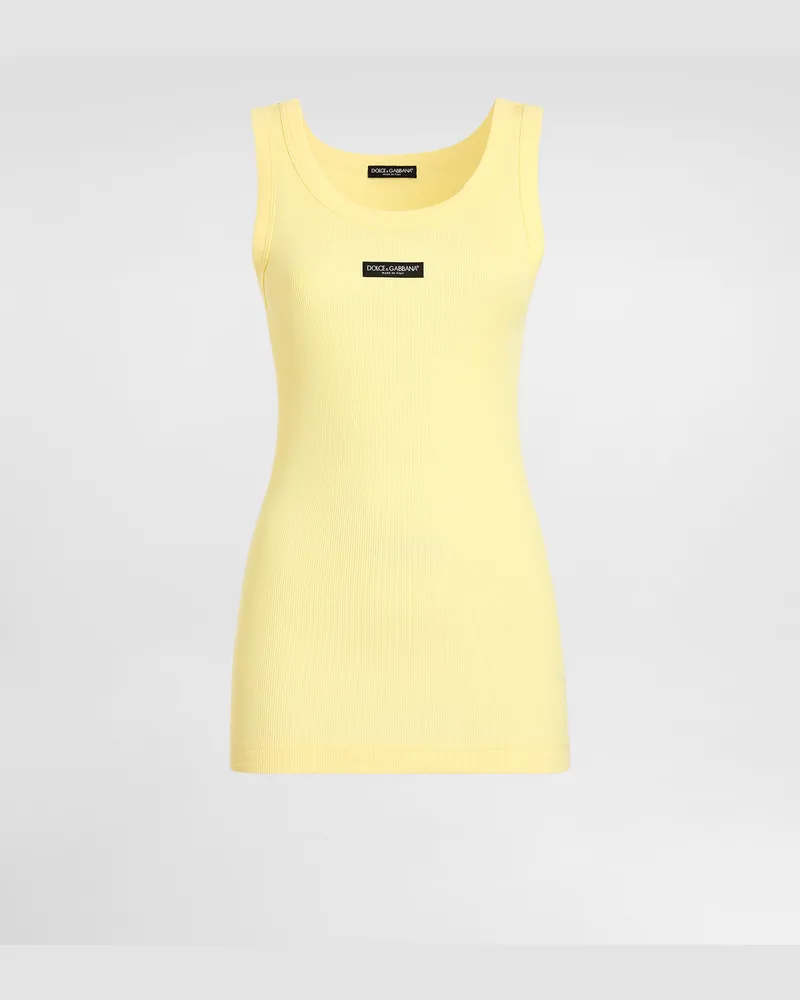 Dolce & Gabbana Tanktop Aus Rippjersey Mit Logo - Frau T-shirts Und Sweatshirts Yellow Baumwolle Yellow