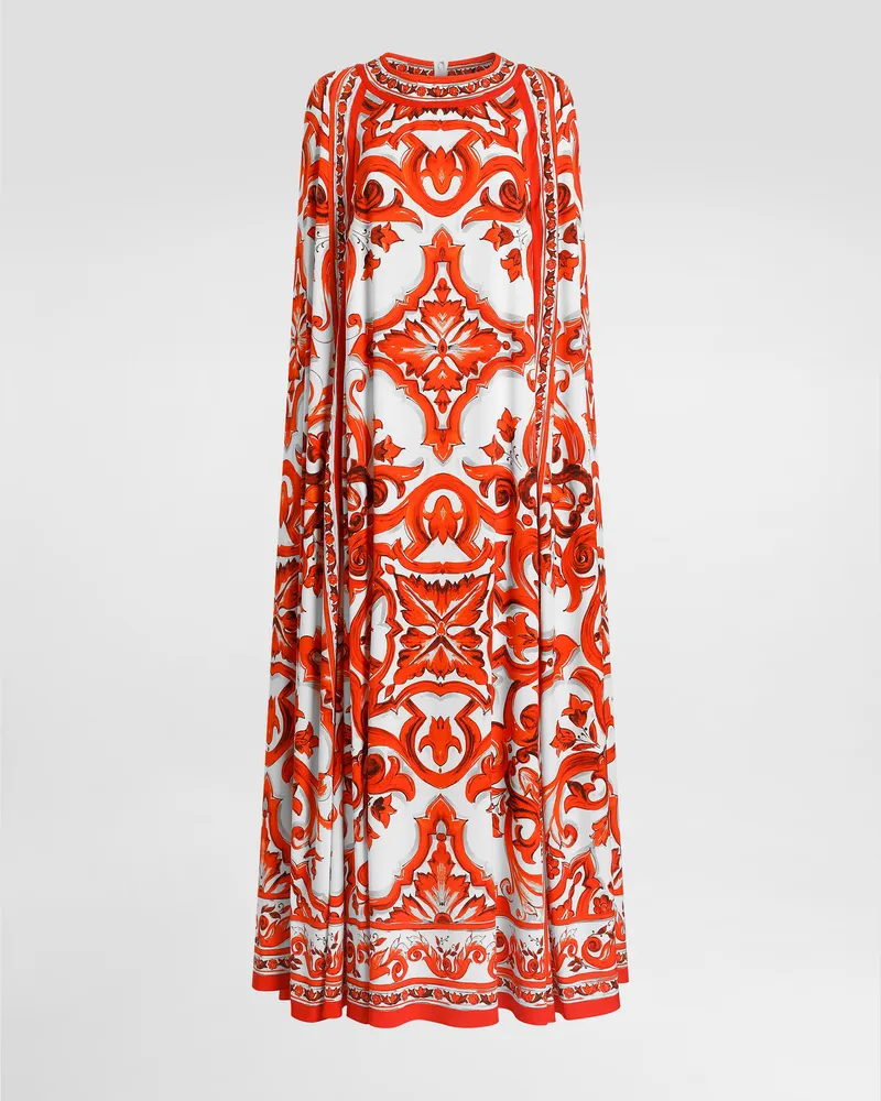 Dolce & Gabbana Kleid Aus Charmeuse Mit Majolika-print - Frau Kleider Mehrfarbig Mehrfarbig