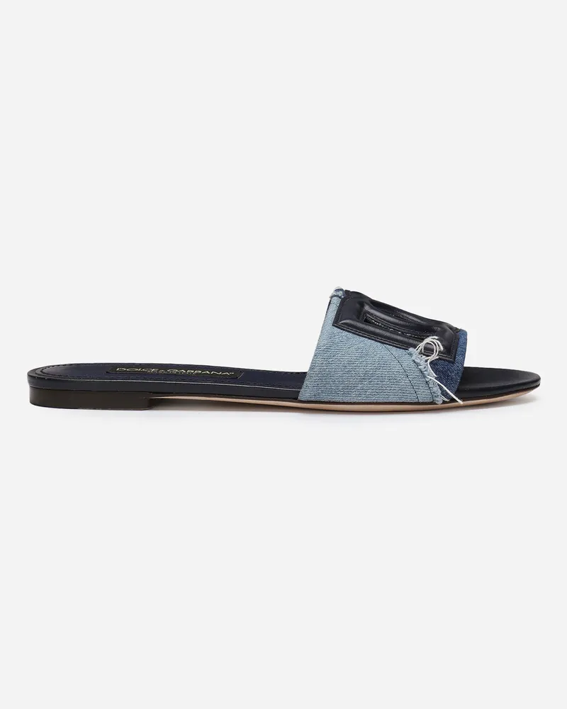 Dolce & Gabbana Pantolette Aus Denim Patchwork Und Dg-logo - Frau Pantoletten Und Mules Blau Denim Blau
