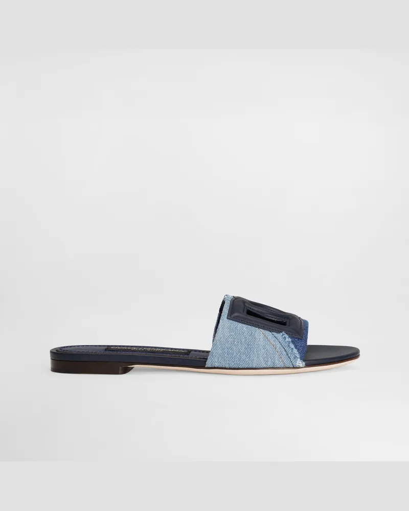 Dolce & Gabbana Pantolette Aus Denim Patchwork Und Dg-logo - Frau Pantoletten Und Mules Blau Denim Blau