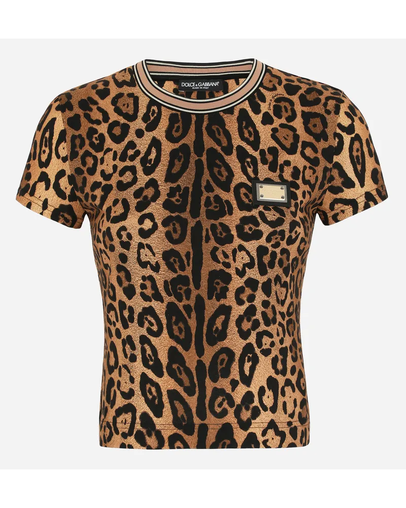 Dolce & Gabbana Kurzarm-T-Shirt Crespo im Leoprint Drucken