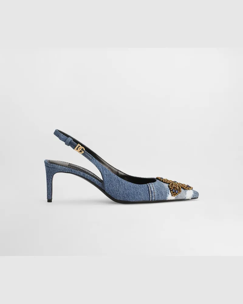 Dolce & Gabbana Slingback Aus Patchworkdenim Mit Stickerei - Frau Pumps Und Slingbacks Mehrfarbig Mehrfarbig