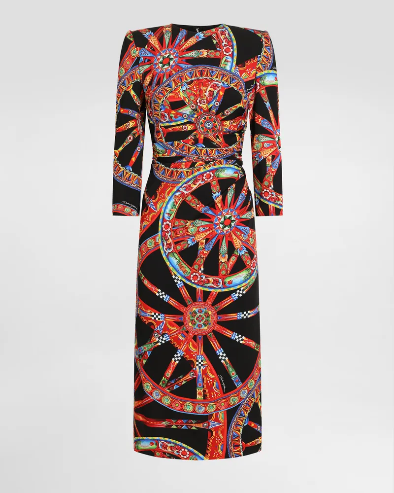 Dolce & Gabbana Kleid Aus Charmeuse Mit Carretto-print - Frau Kleider Mehrfarbig Mehrfarbig
