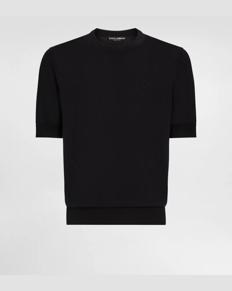 Dolce & Gabbana Rundhalspullover Aus Seide Dg-stickerei - Mann Strickwaren Blau Blau